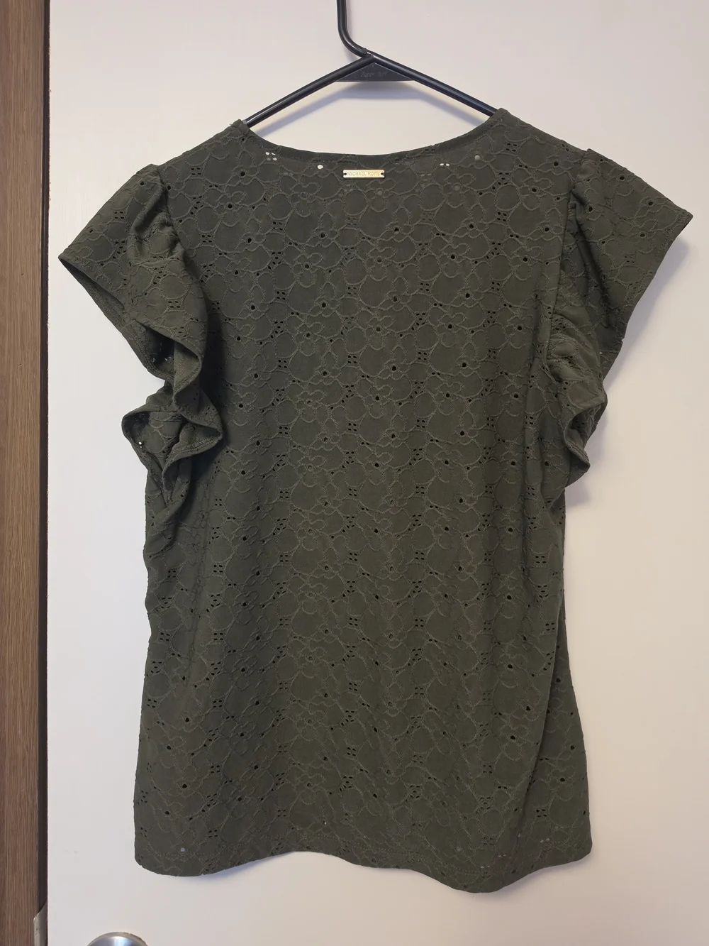 Michael Kors Olive Eyelet V-Neck Flutter Sleeve Blouse